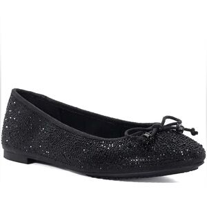 New Dune London Hallis Ballet Flat Black Rhinestone Sparkle Bow Sz 39